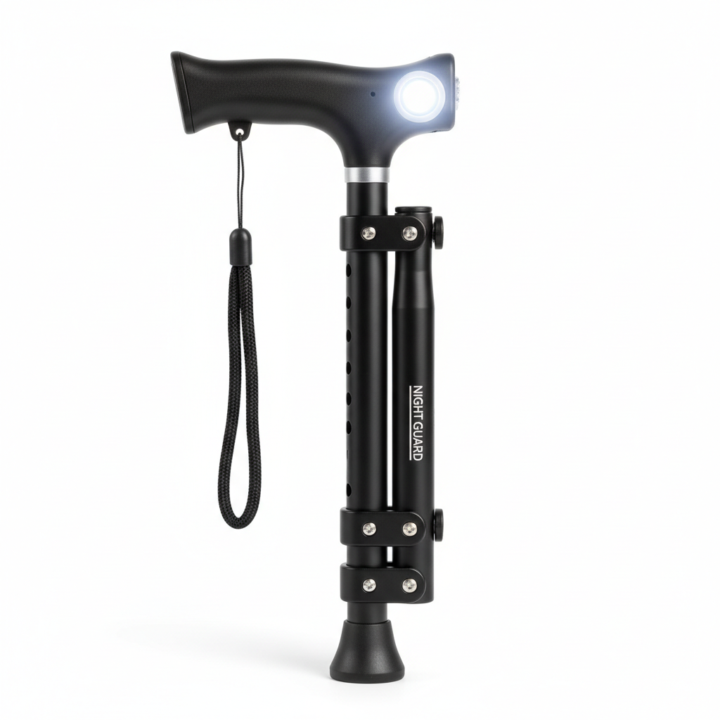 Foldable Telescopic LED Walking Cane – Light-Up Safety Cane for Seniors
