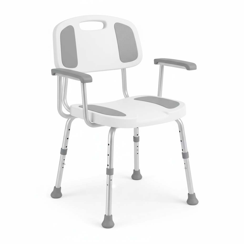 Shower Chair with Arms and Back – Adjustable Height Bath Seat for Seniors